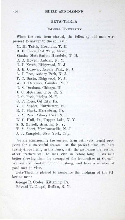 Beta-Theta, February 1919